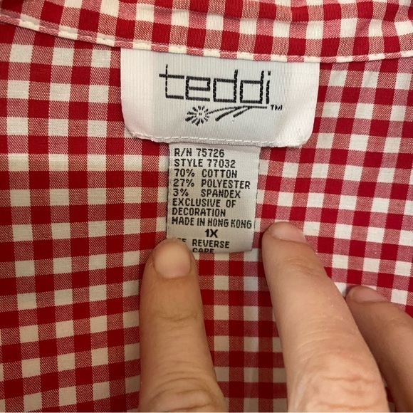 Vintage Gingham Plaid Embroidered Fruit Floral Long Sleeve Shirt Sz 1X - Picture 2 of 9